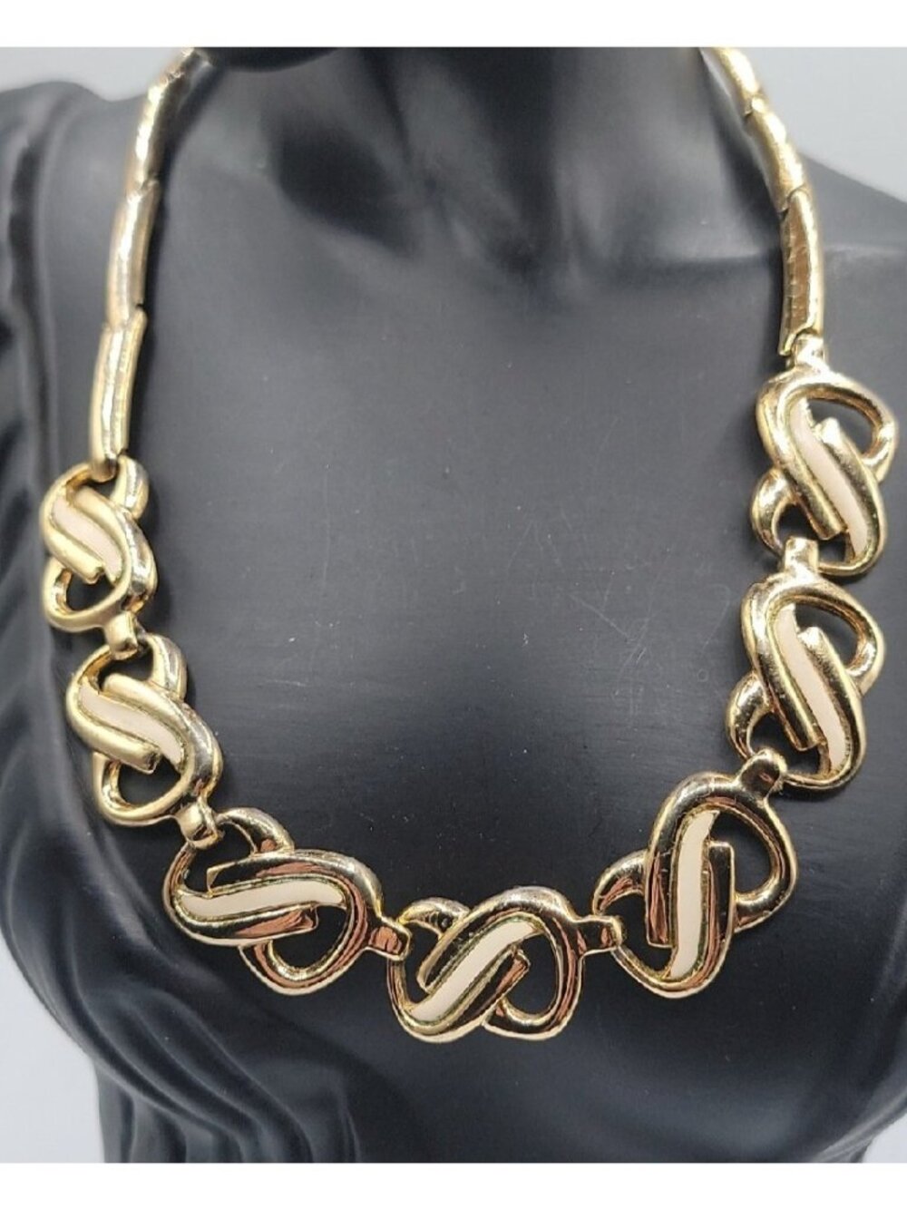 Vtg HR Paris Helena Rubinstein Gold Tone Enamel Interlocking Choker Necklace 16" - Picture 2 of 16